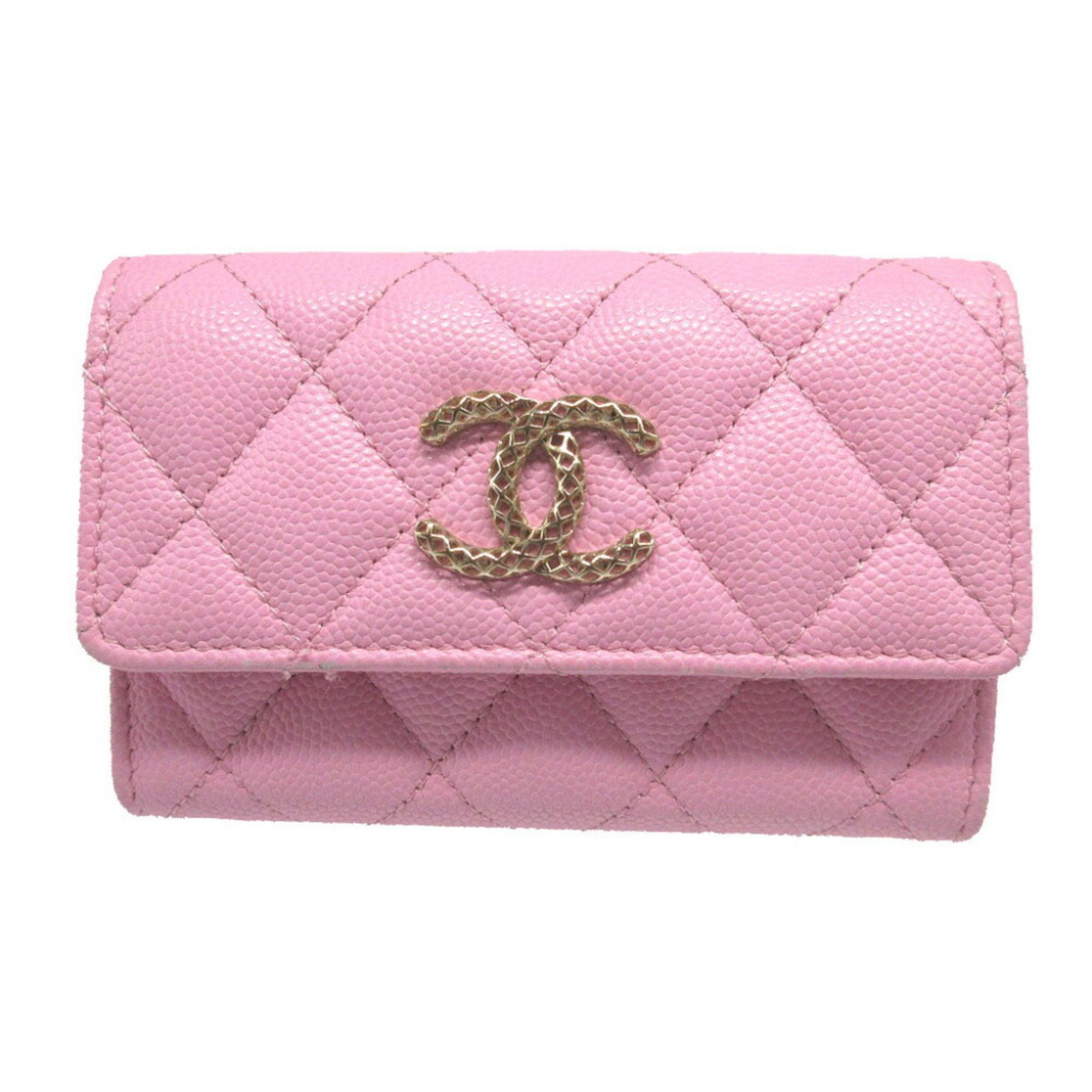 Chanel Matelasse Coco Mark Caviar Skin AP3187 Random Seal Pink Card Case 0485CHANEL