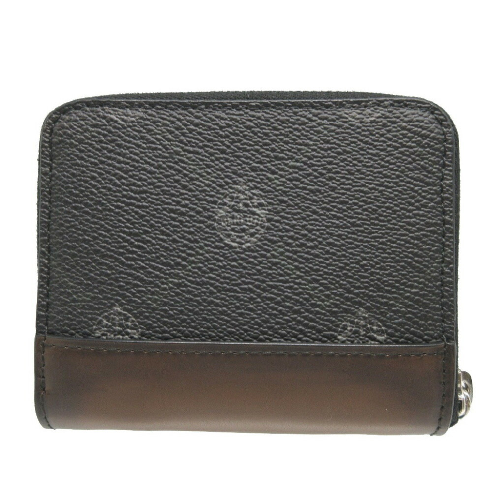 Berluti Wapa Leather Signature Canvas Black Brown Coin Case Wallet 0578BERLUTI