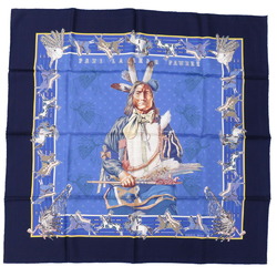 Hermes Carre 90 Pani la Shar Pawnee double face scarf chief silk navy blue 0208HERMES