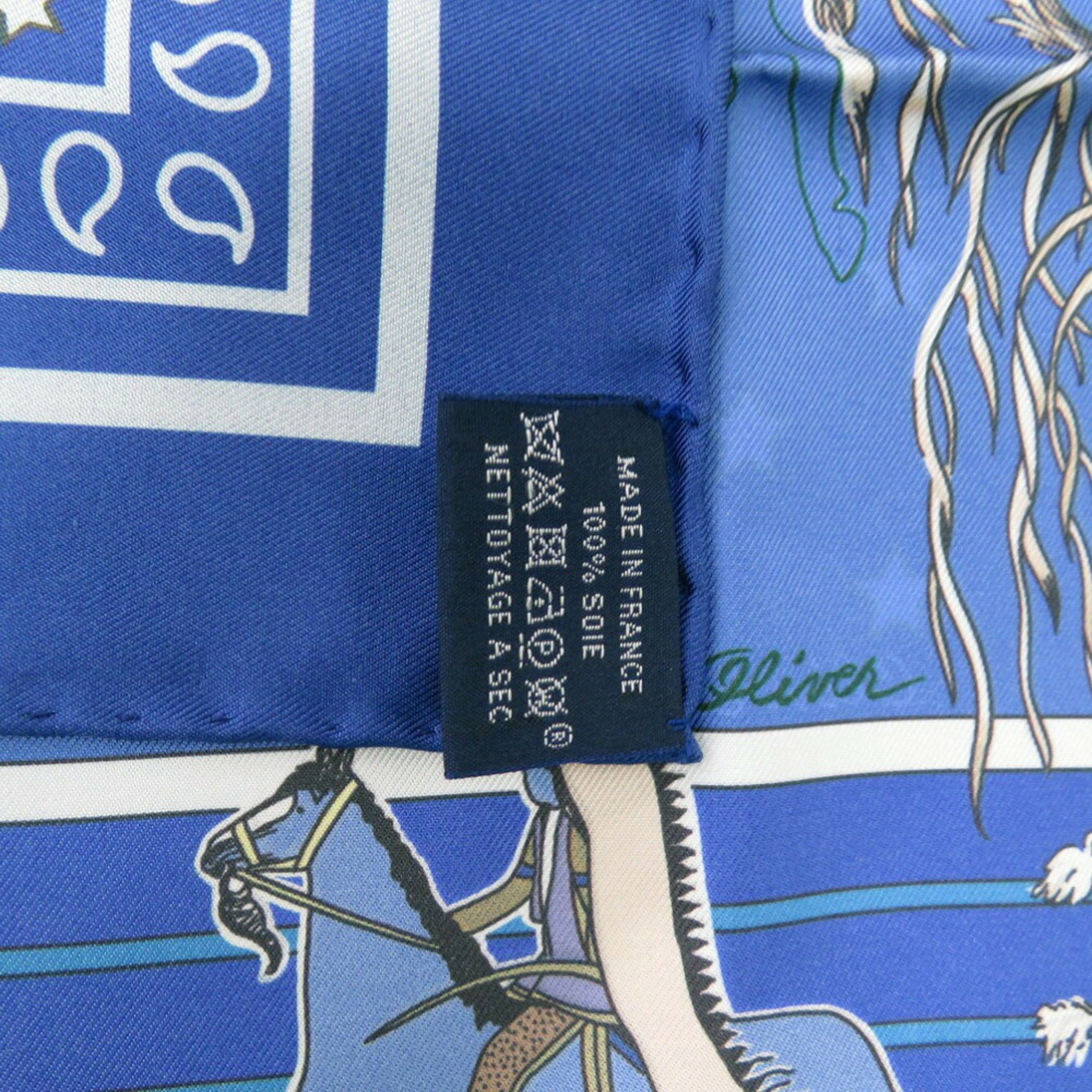 Hermes Carre 90 Pani la Shar Pawnee double face scarf chief silk navy blue 0208HERMES