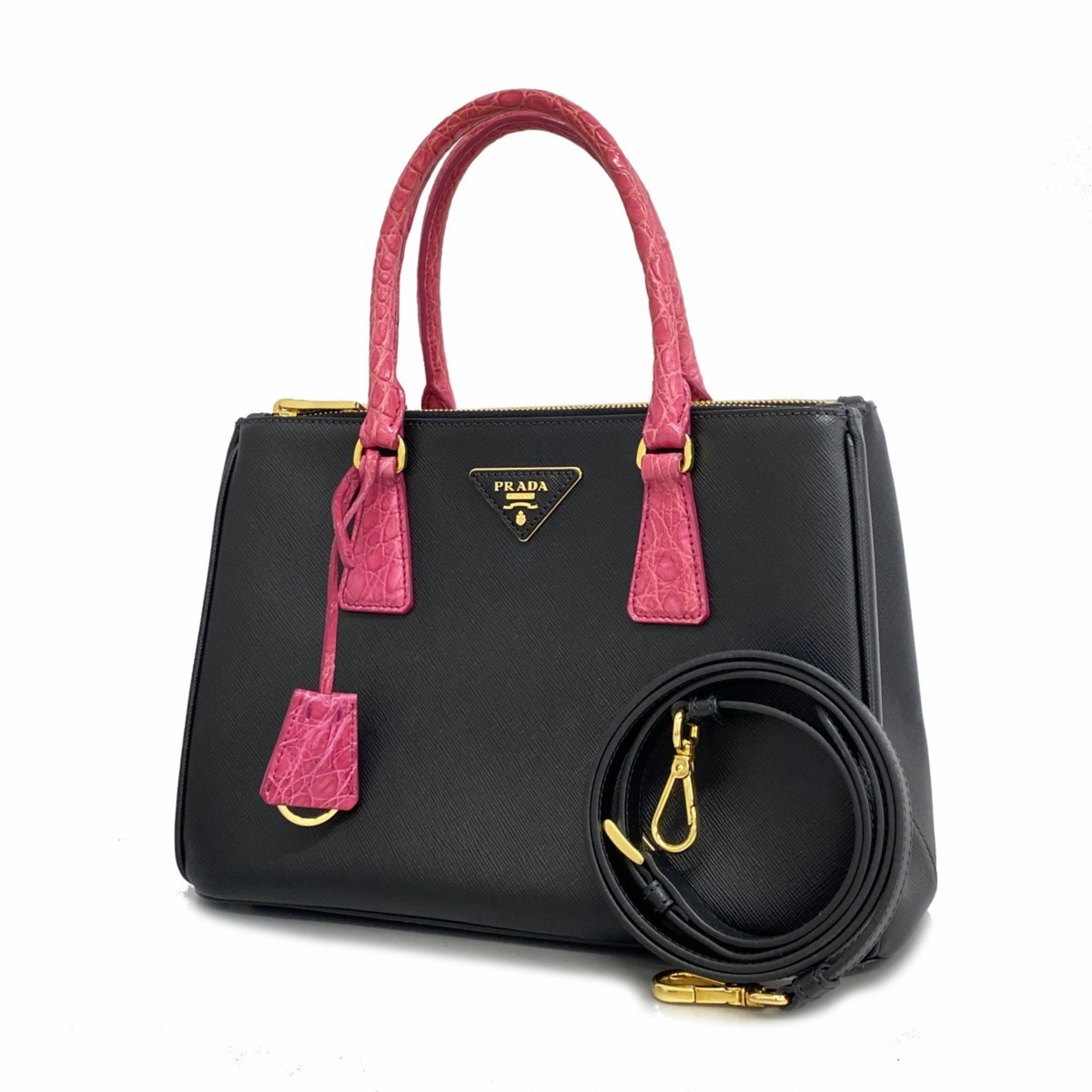 Prada handbag saffiano leather black pink ladies