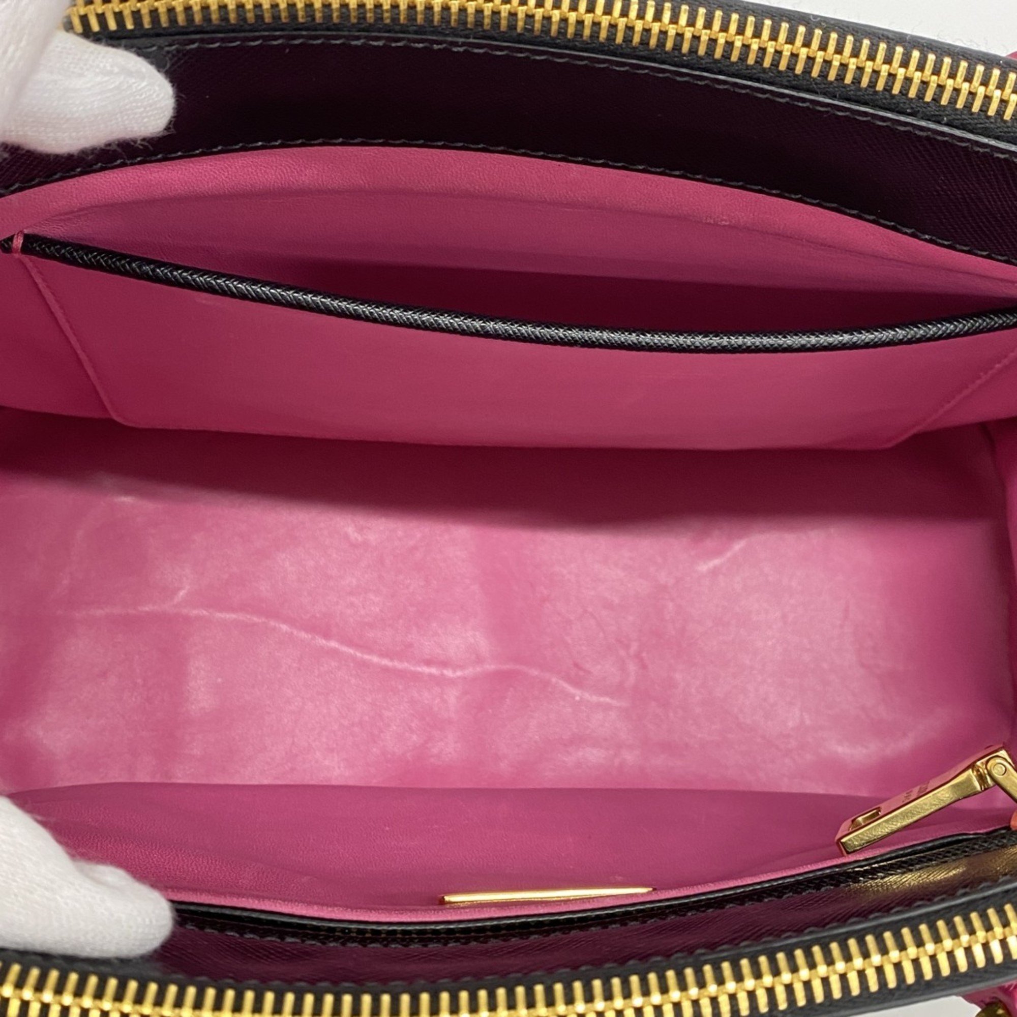 Prada handbag saffiano leather black pink ladies