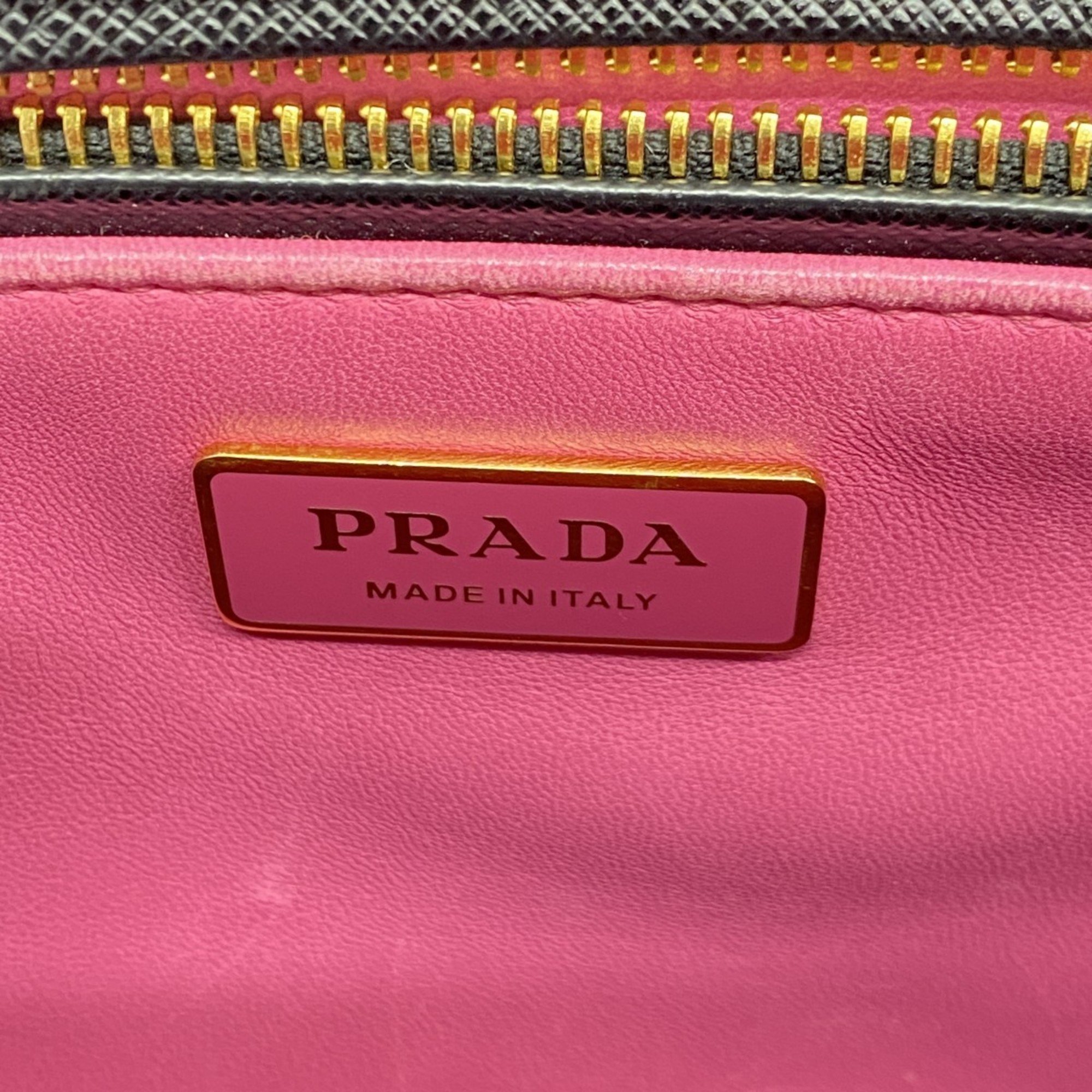 Prada handbag saffiano leather black pink ladies