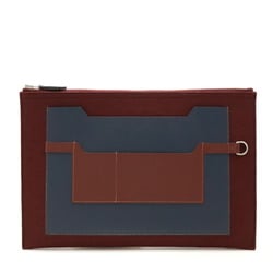 HERMES Toudou 37 Color Block Clutch Bag Felt Epsom Leather Bordeaux Dark Navy C Stamp