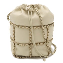 CHANEL Coco Mark Chain Shoulder Bag Bucket Lambskin Leather Ivory AS2313