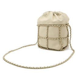 CHANEL Coco Mark Chain Shoulder Bag Bucket Lambskin Leather Ivory AS2313