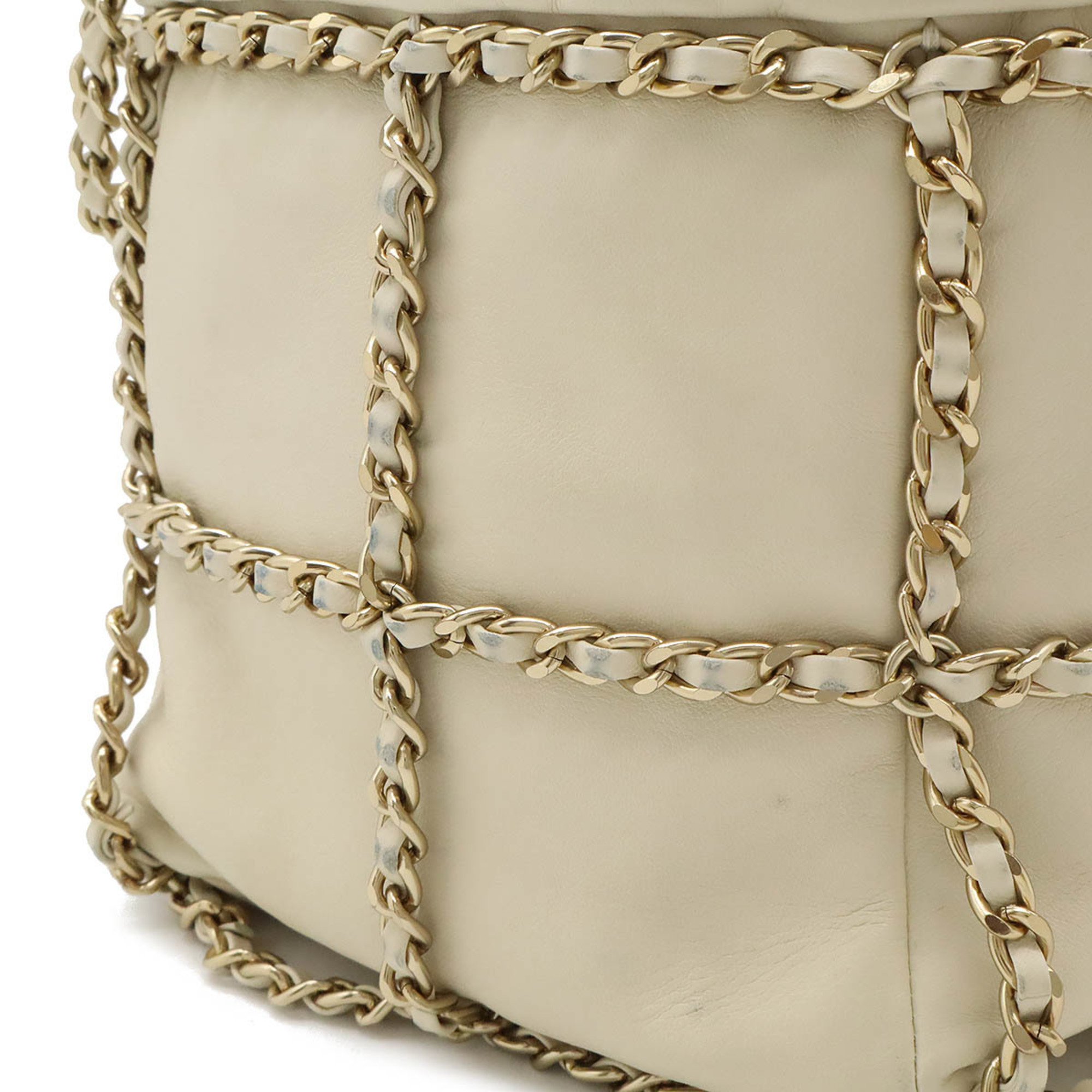 CHANEL Coco Mark Chain Shoulder Bag Bucket Lambskin Leather Ivory AS2313