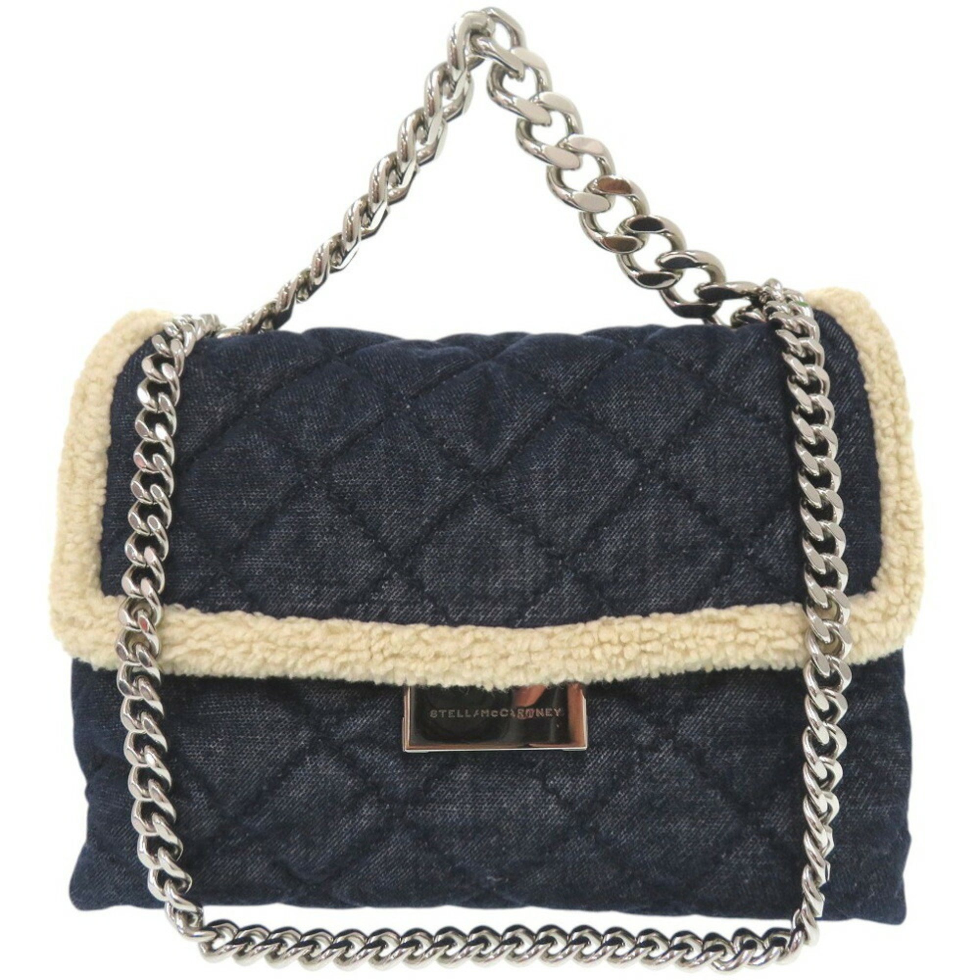 Stella McCartney quilted denim faux shearling chain shoulder bag, mouton boa 391924 W9858 F16 495151 01 cotton navy 0501Stella