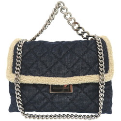 Stella McCartney quilted denim faux shearling chain shoulder bag, mouton boa 391924 W9858 F16 495151 01 cotton navy 0501Stella