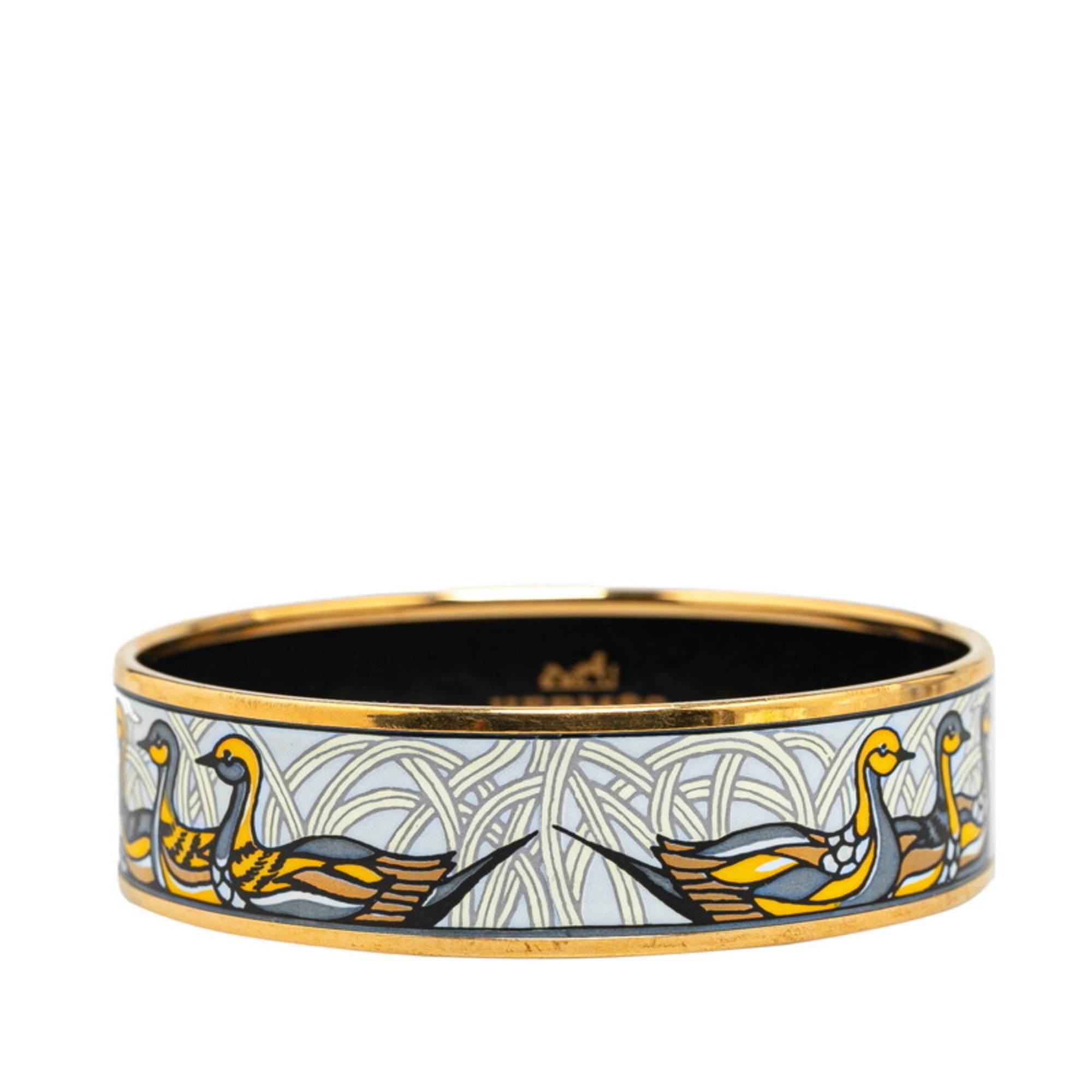 Hermes GM enamel bird duck motif bangle gold plated ladies HERMES