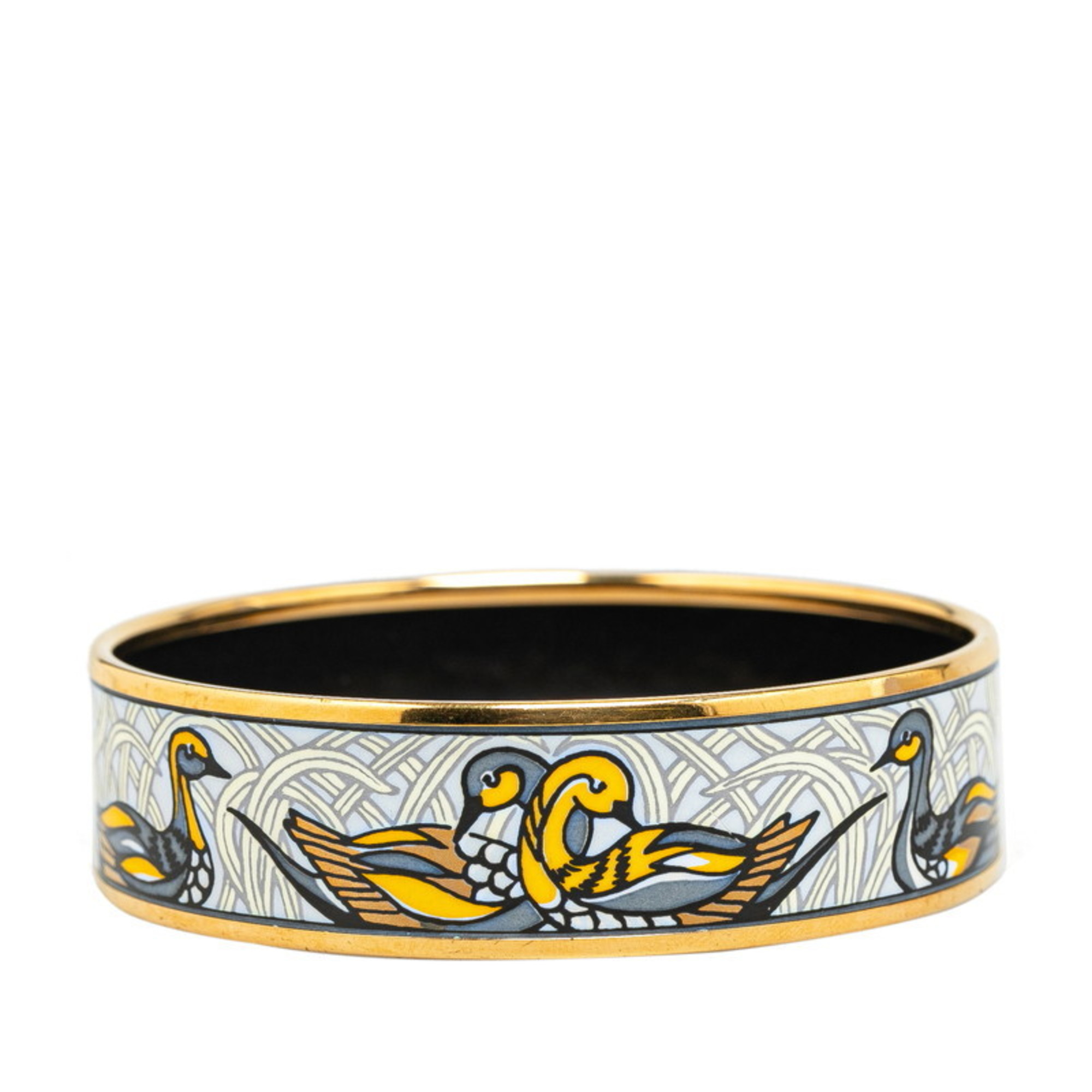 Hermes GM enamel bird duck motif bangle gold plated ladies HERMES