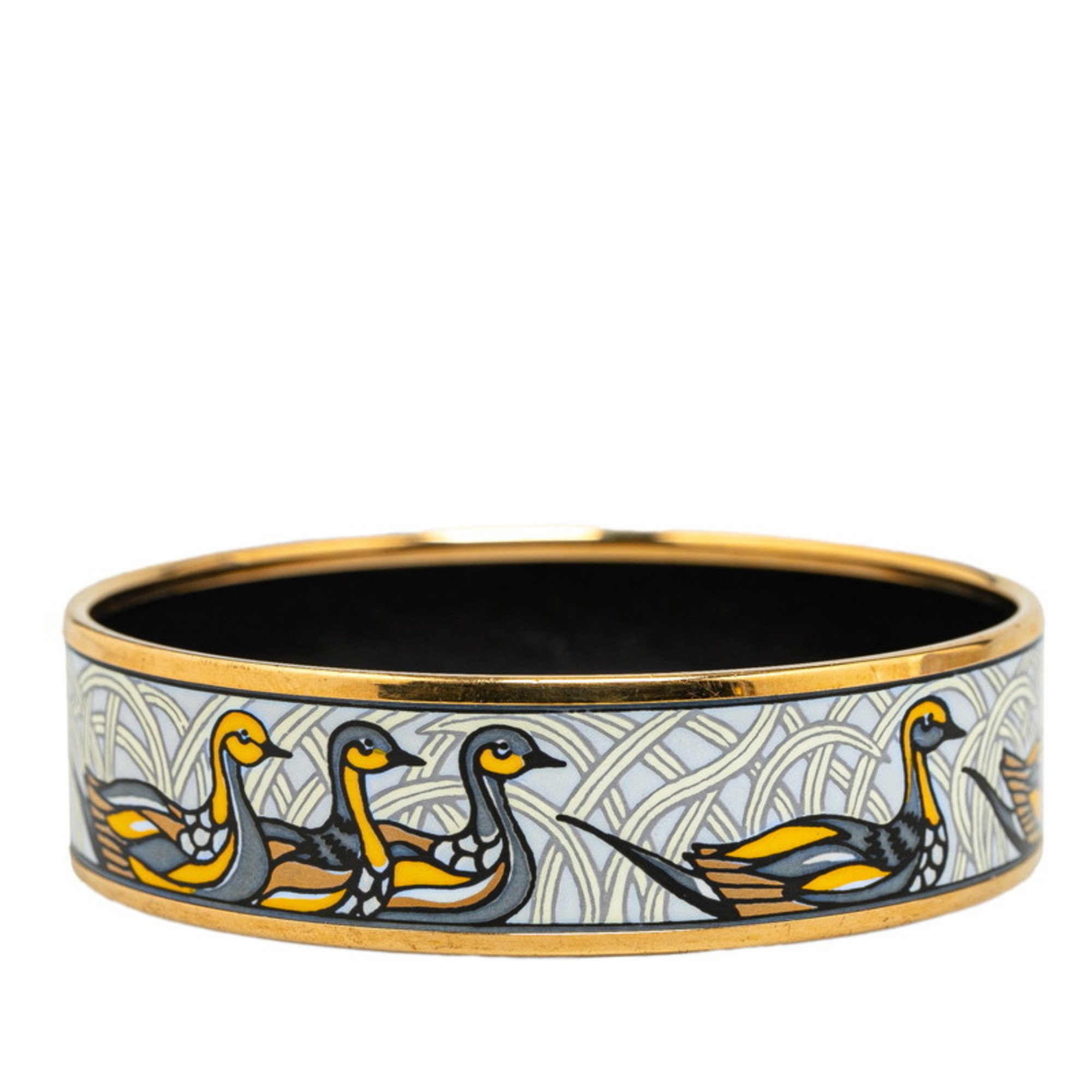 Hermes GM enamel bird duck motif bangle gold plated ladies HERMES