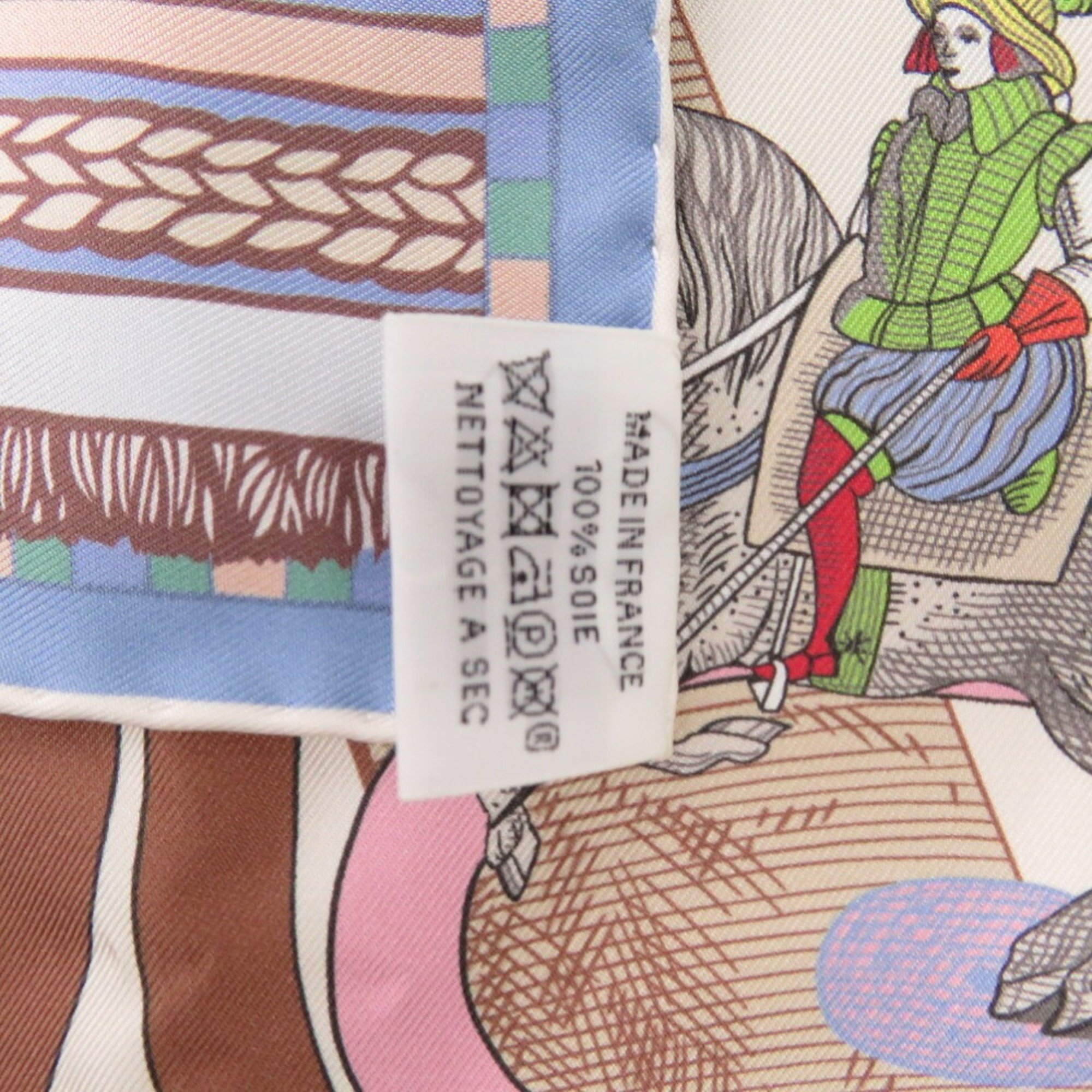 Hermes Carre 90 Double Face Passades et Serpentines Silk Multicolor Crème Vert Rose Scarf Muffler 0776 HERMES