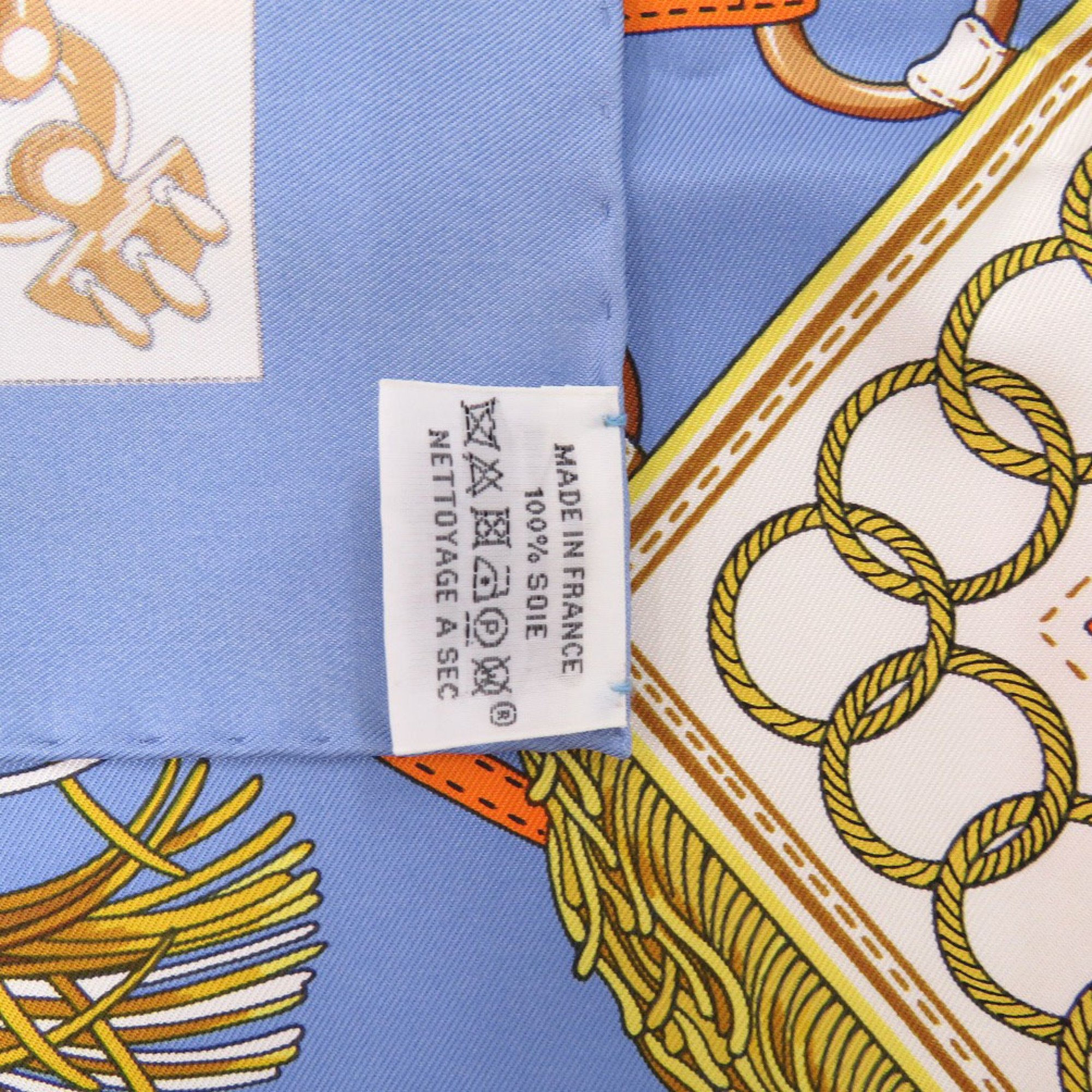 Hermes Carre 90 Cliquetis Silk Blue White Multicolor Scarf Muffler 1366HERMES