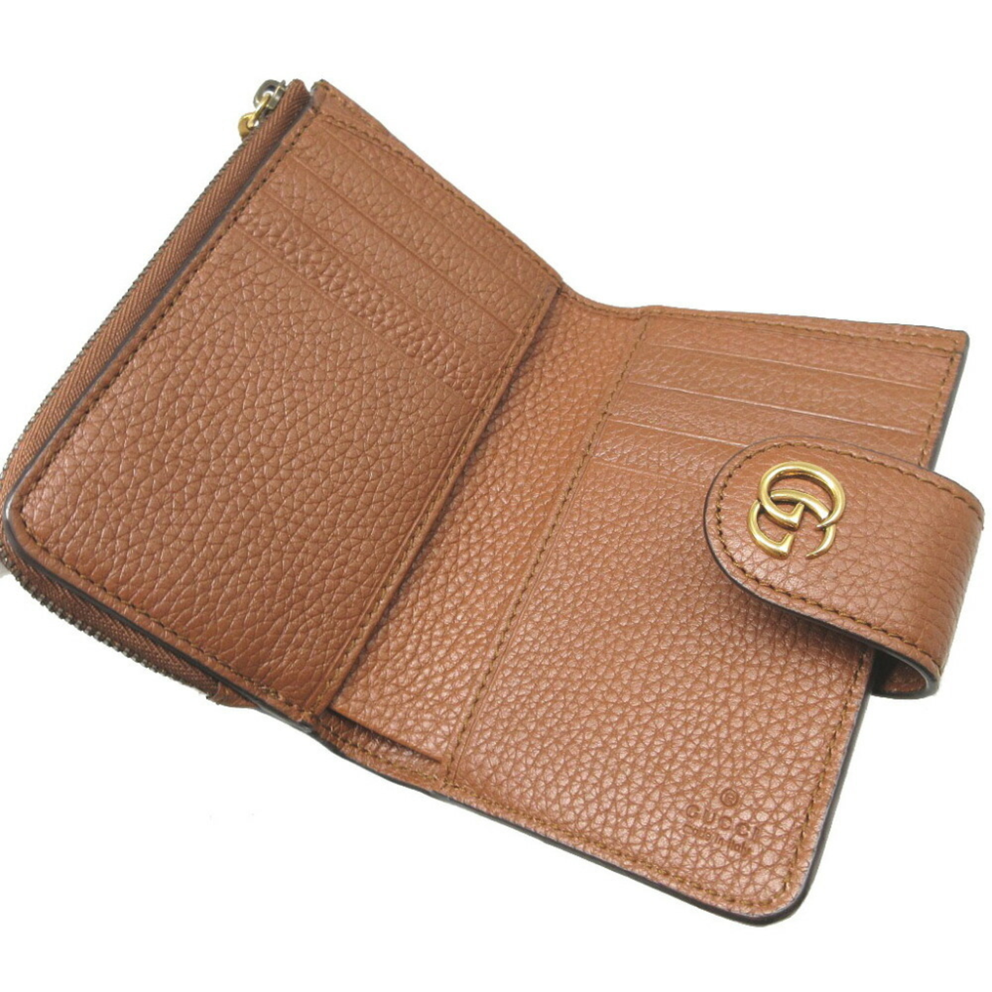 Gucci Double G Bamboo 739498 Medium Wallet Leather Brown Bi-fold 0504GUCCI