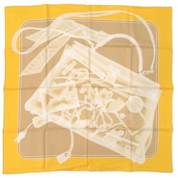 Hermes Carre PLEASE CHECK-IN Kelly Silk Yellow Beige Scarf Muffler 0818HERMES