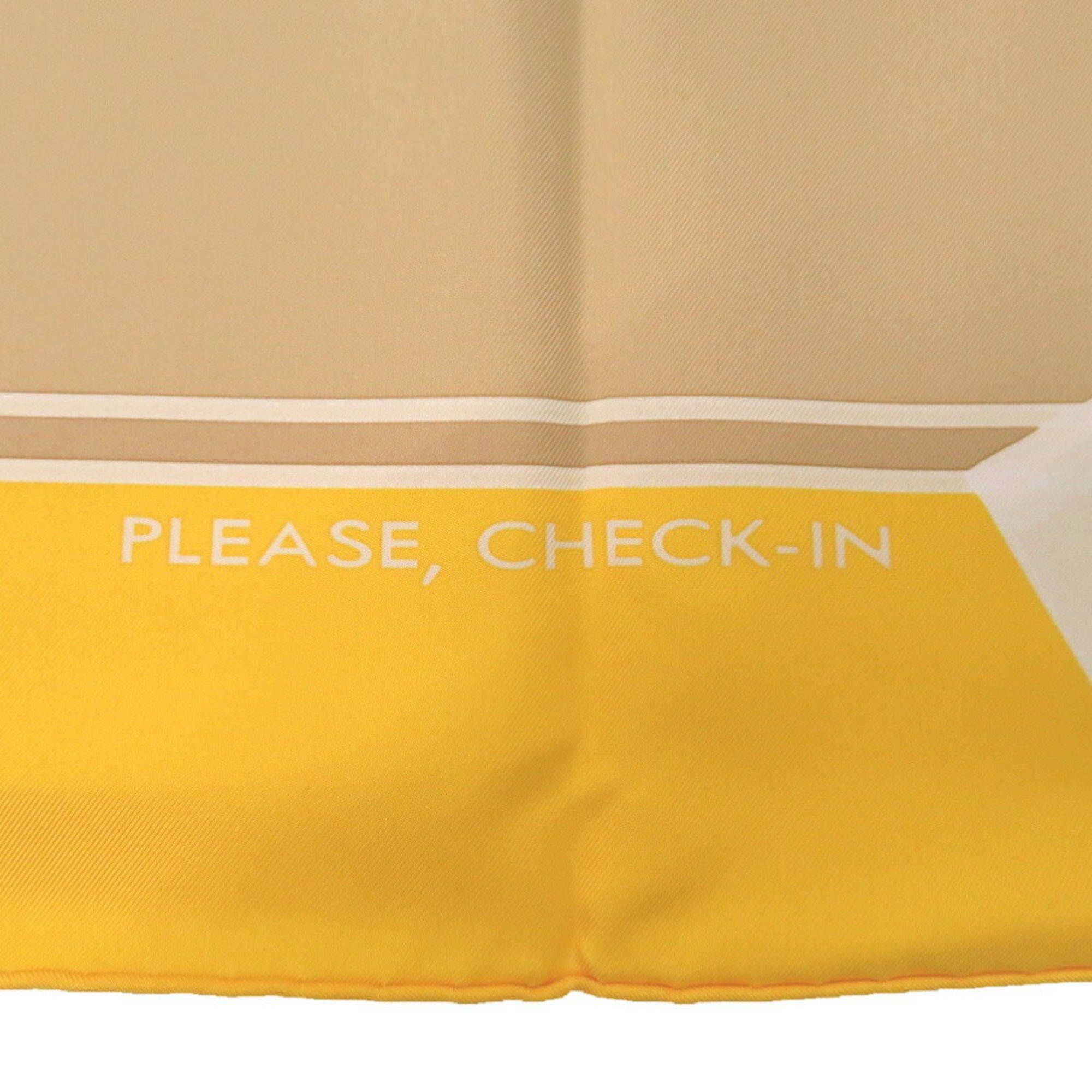 Hermes Carre PLEASE CHECK-IN Kelly Silk Yellow Beige Scarf Muffler 0818HERMES