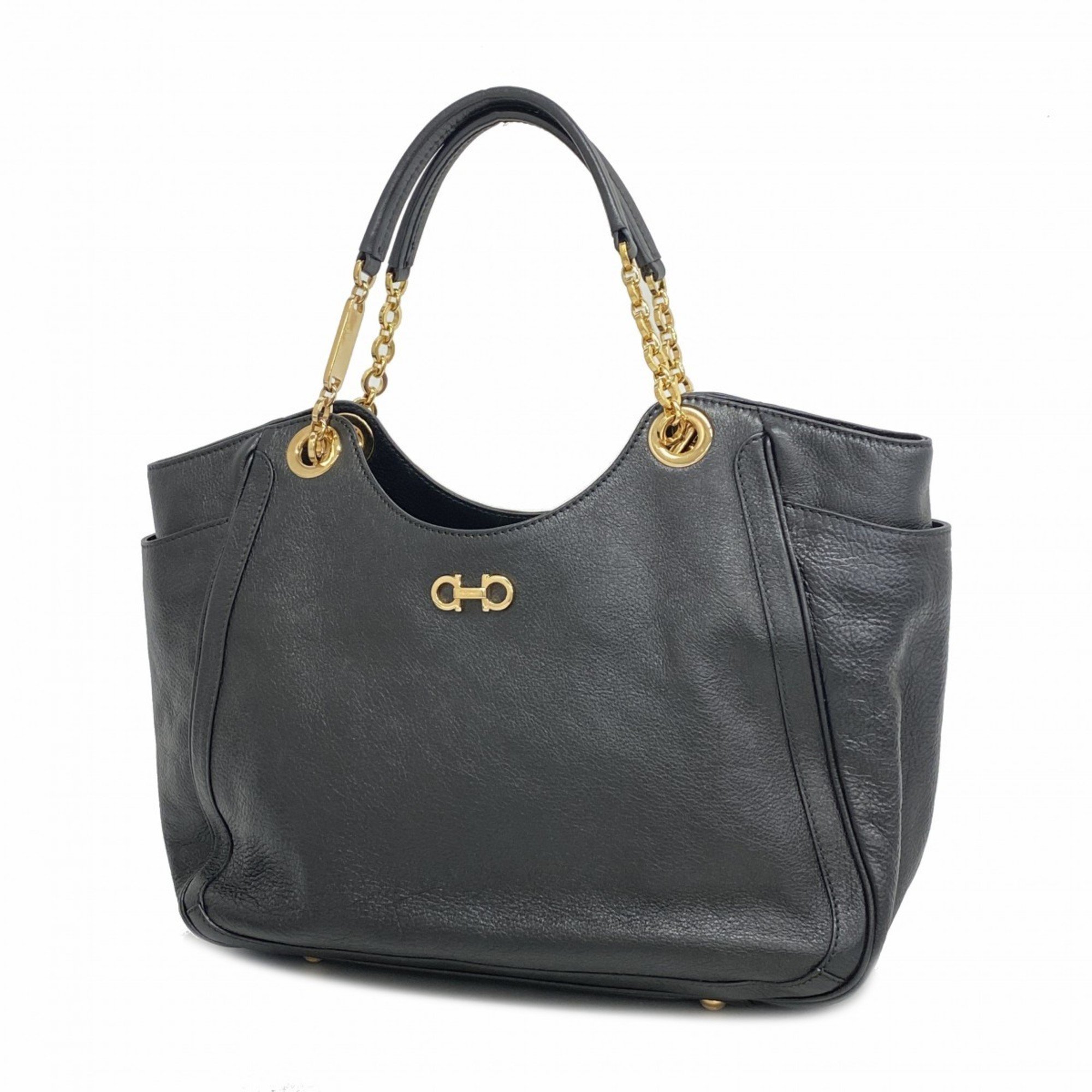 Salvatore Ferragamo Tote Bag Gancini Leather Black Women's