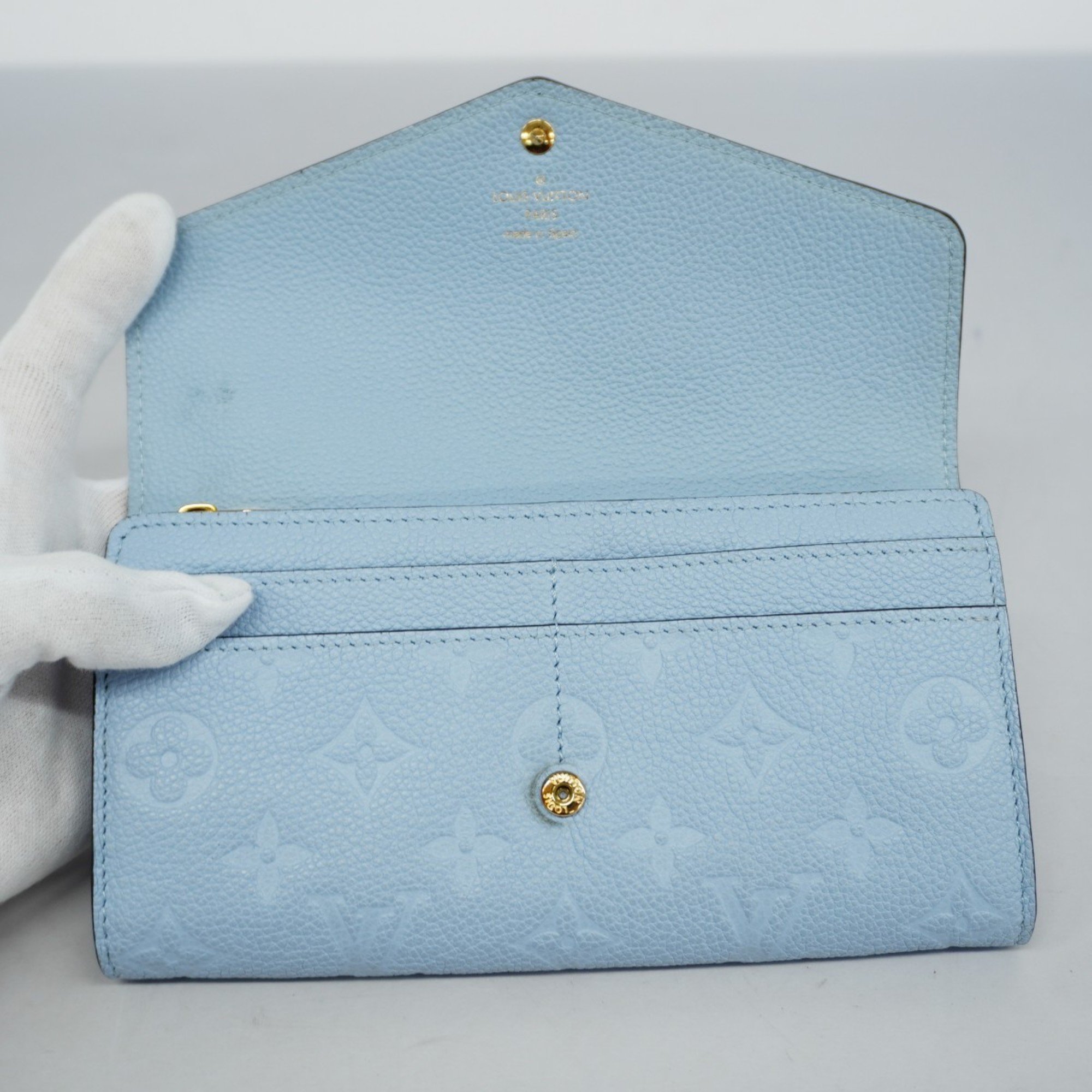 Louis Vuitton Long Wallet Monogram Empreinte Portefeuille Sarah NM M17779 Washed Blue Ladies