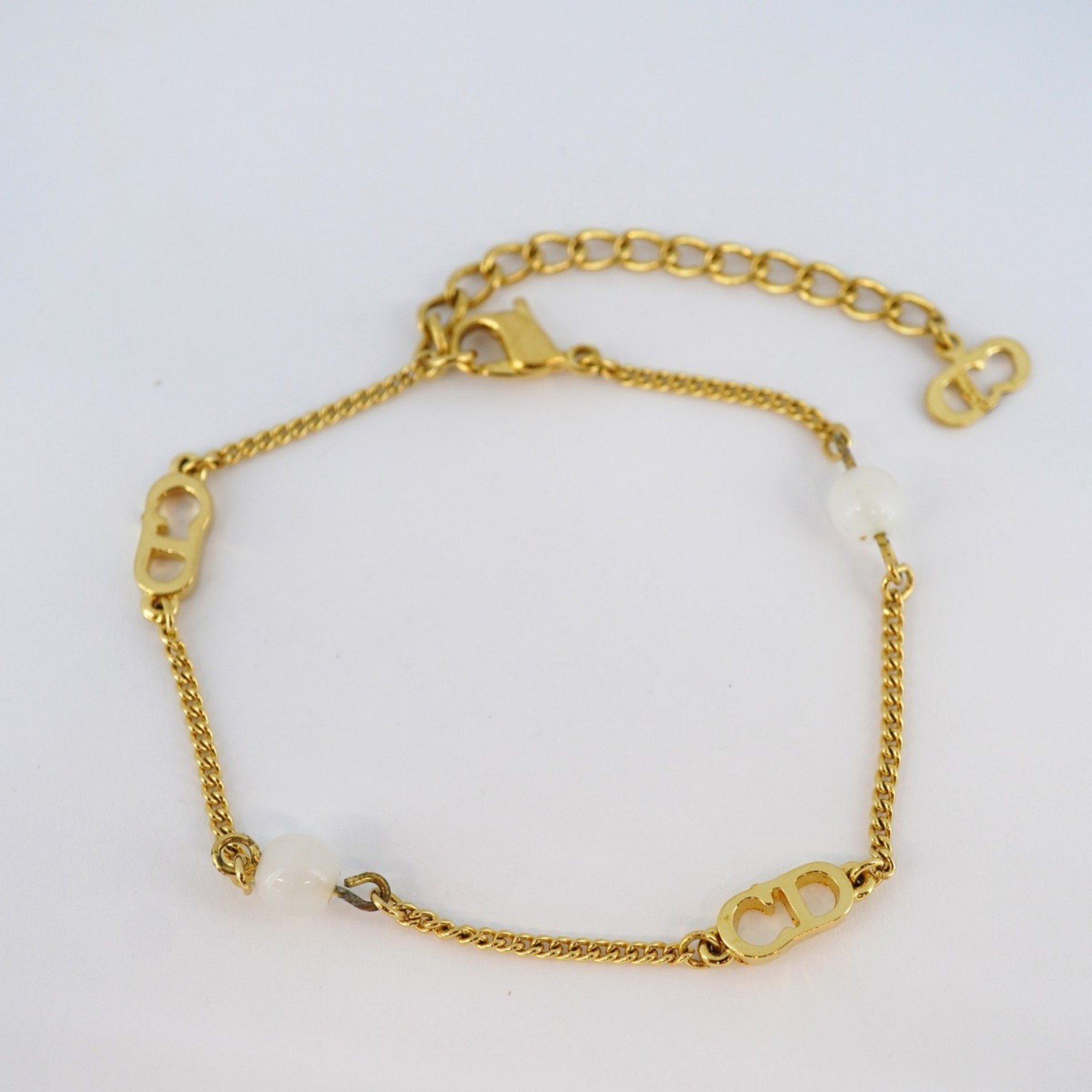 Christian Dior Bracelet CD Faux Pearl GP Plated Gold Women's