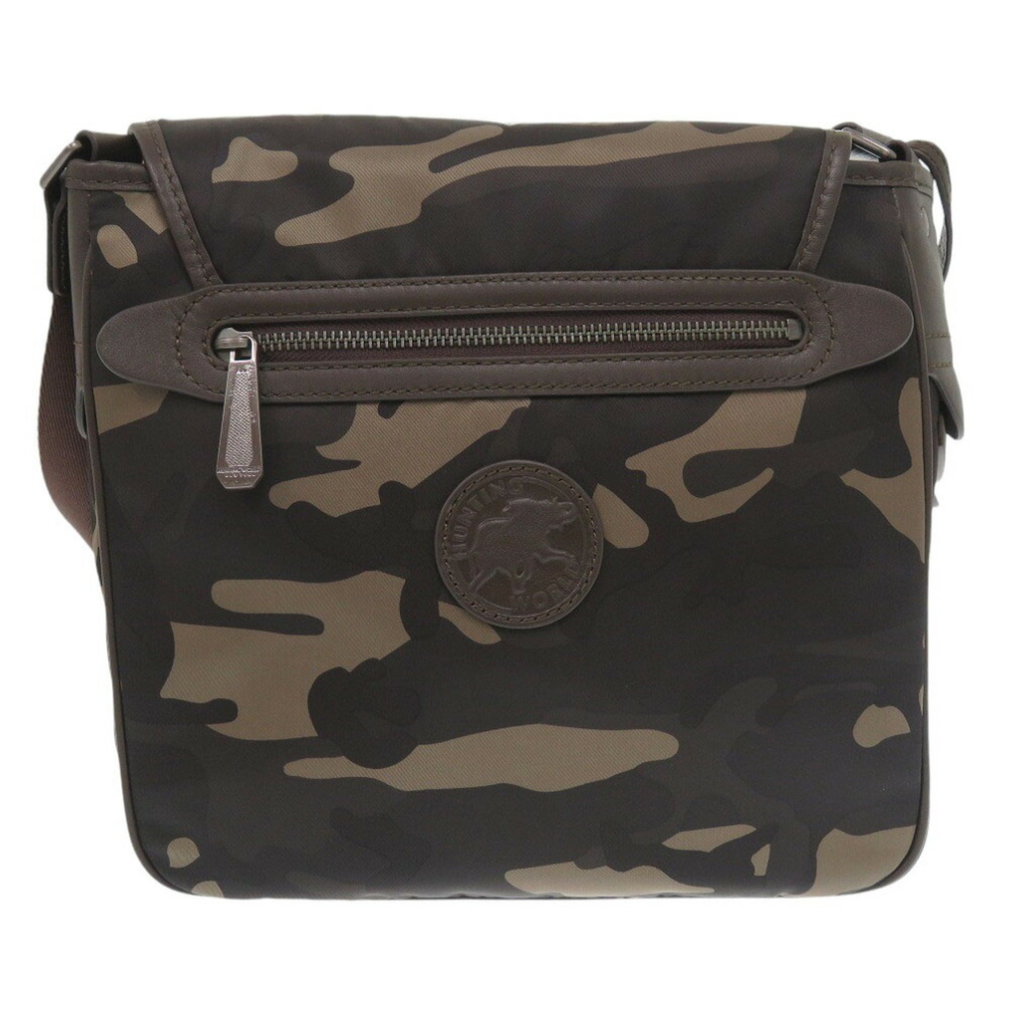 HUNTING WORLD Nylon/Leather Brown/Camouflage Shoulder Bag 0921HUNTING