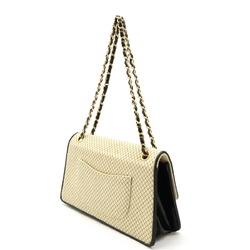 CHANEL Micro Quilted Coco Mark Chain Shoulder Bag Cotton Jersey Enamel Beige Black