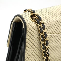 CHANEL Micro Quilted Coco Mark Chain Shoulder Bag Cotton Jersey Enamel Beige Black