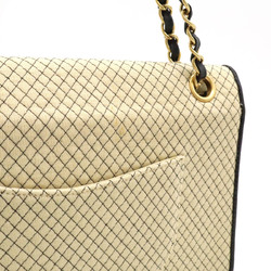 CHANEL Micro Quilted Coco Mark Chain Shoulder Bag Cotton Jersey Enamel Beige Black