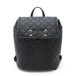 CHANEL CC Filigree Coco Mark Backpack, Caviar Skin Leather, Black A57090