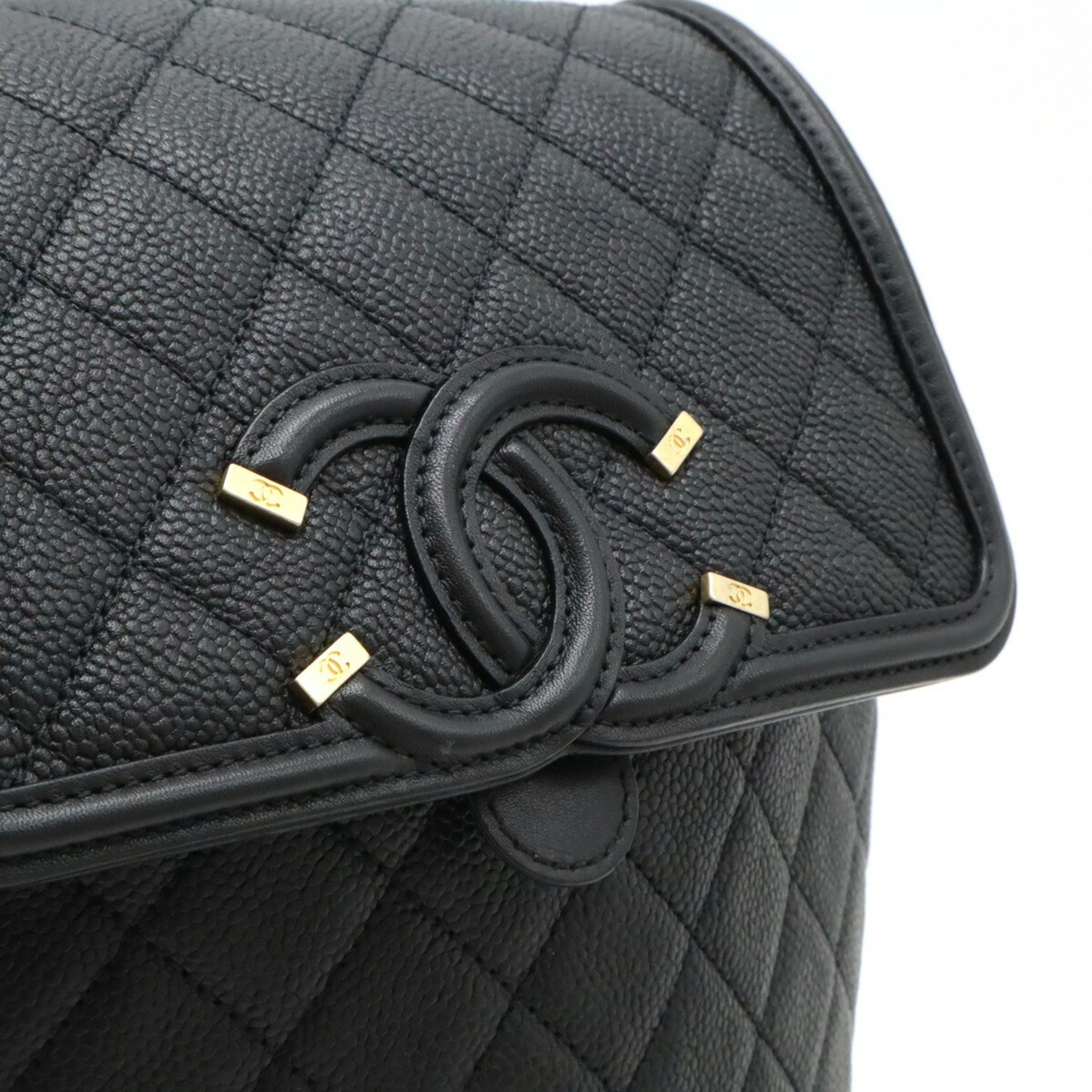 CHANEL CC Filigree Coco Mark Backpack, Caviar Skin Leather, Black A57090