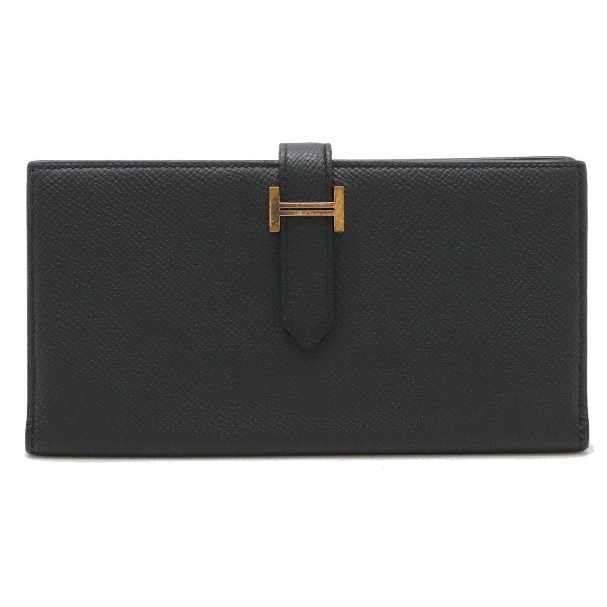 HERMES Bearn Soufflet Bi-fold Long Wallet, Epsom Leather, Black, C Stamp