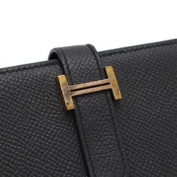 HERMES Bearn Soufflet Bi-fold Long Wallet, Epsom Leather, Black, C Stamp