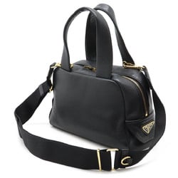 PRADA Prada Punching Handbag Bag Shoulder Leather NERO Black Purchased at a domestic boutique 1BB078