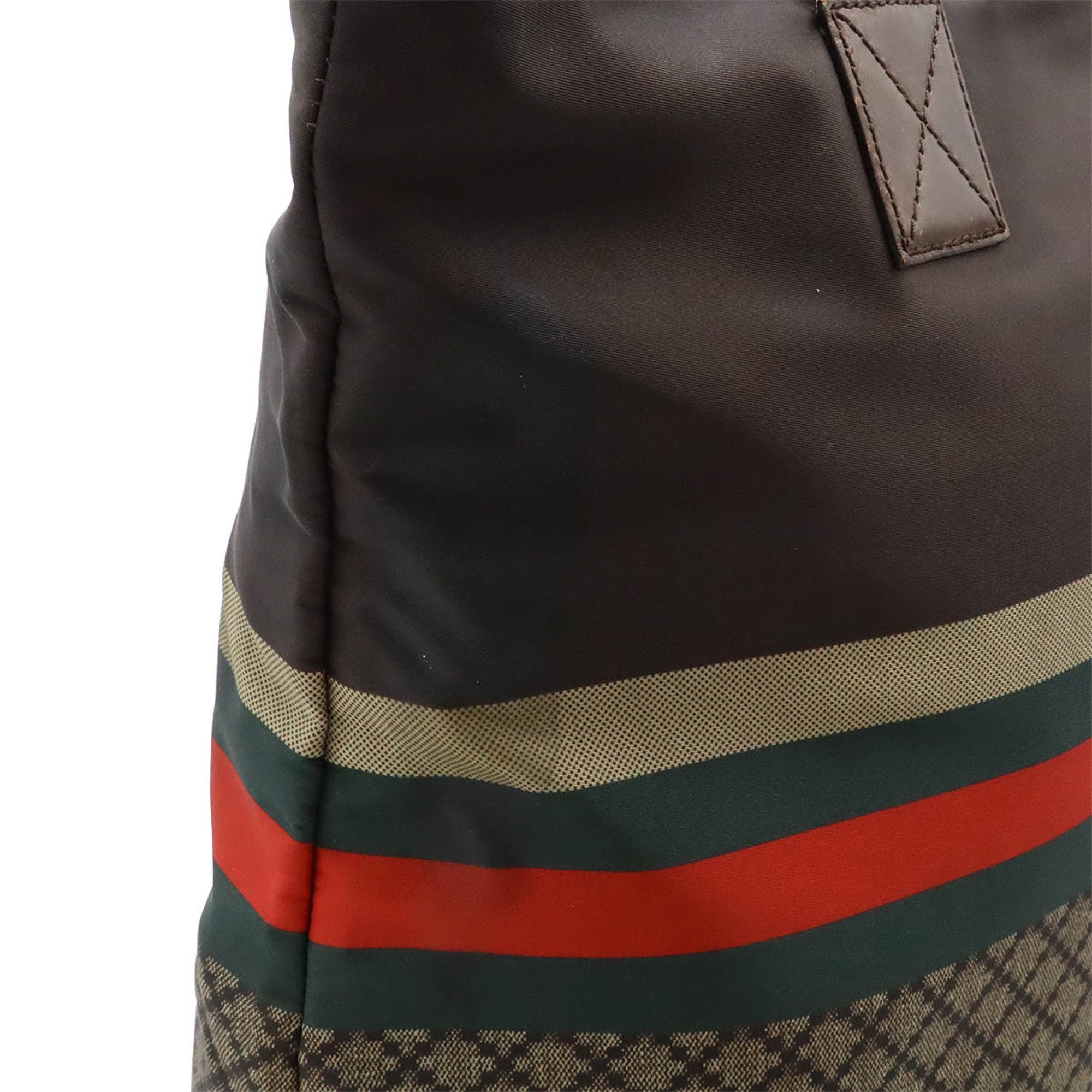 GUCCI Diamante Tote Bag Large Shoulder Nylon Leather Dark Brown Green Red 268112