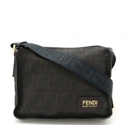 FENDI Zucca pattern shoulder bag nylon leather black dark brown 7VA220