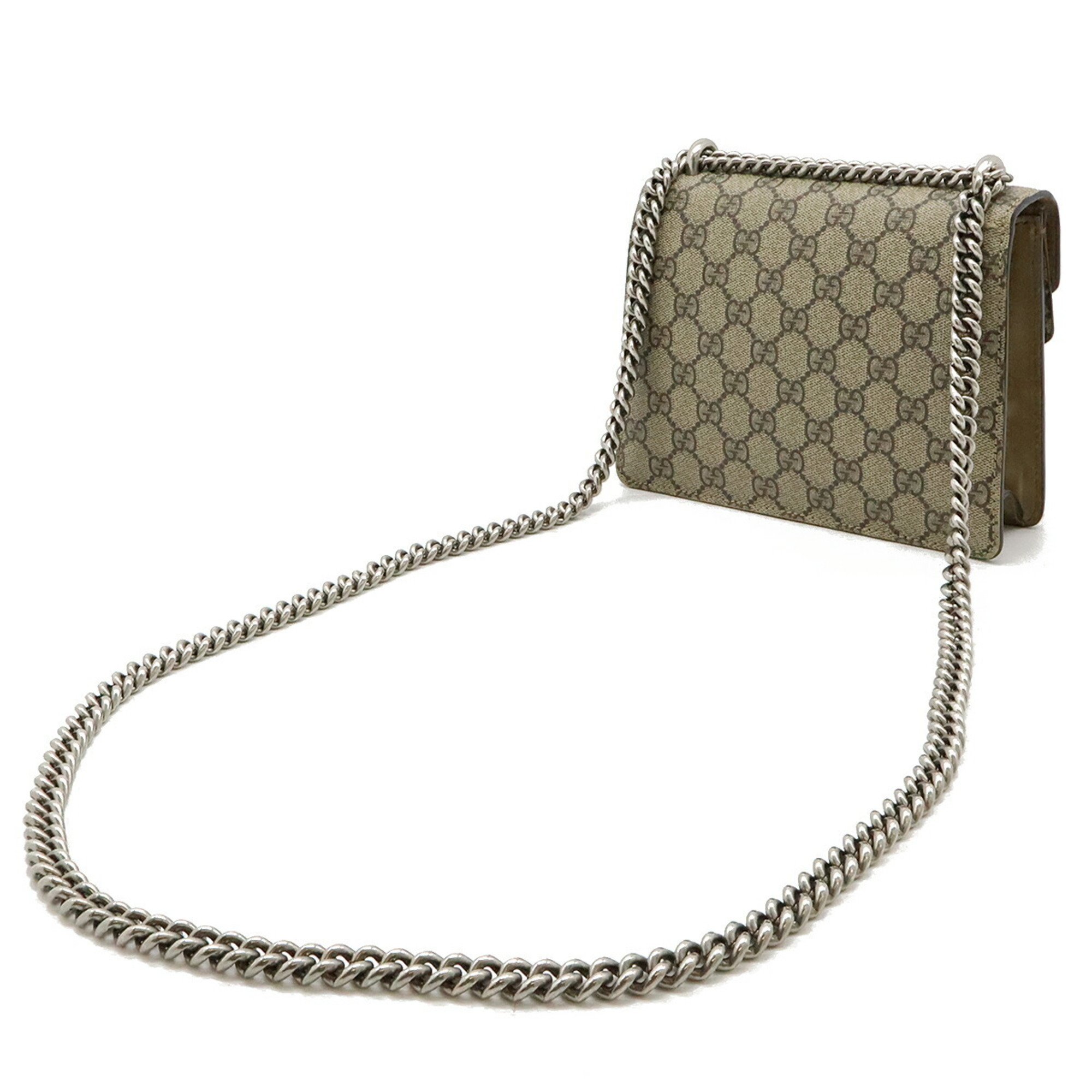 GUCCI Dionysus GG Supreme Chain Bag Shoulder Tiger Head PVC Suede Beige Greige 421970