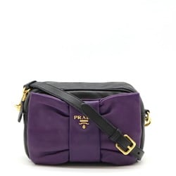 PRADA Prada Ribbon Motif Shoulder Bag Pouch Pochette Clutch Nappa Leather Purple Black BP0166