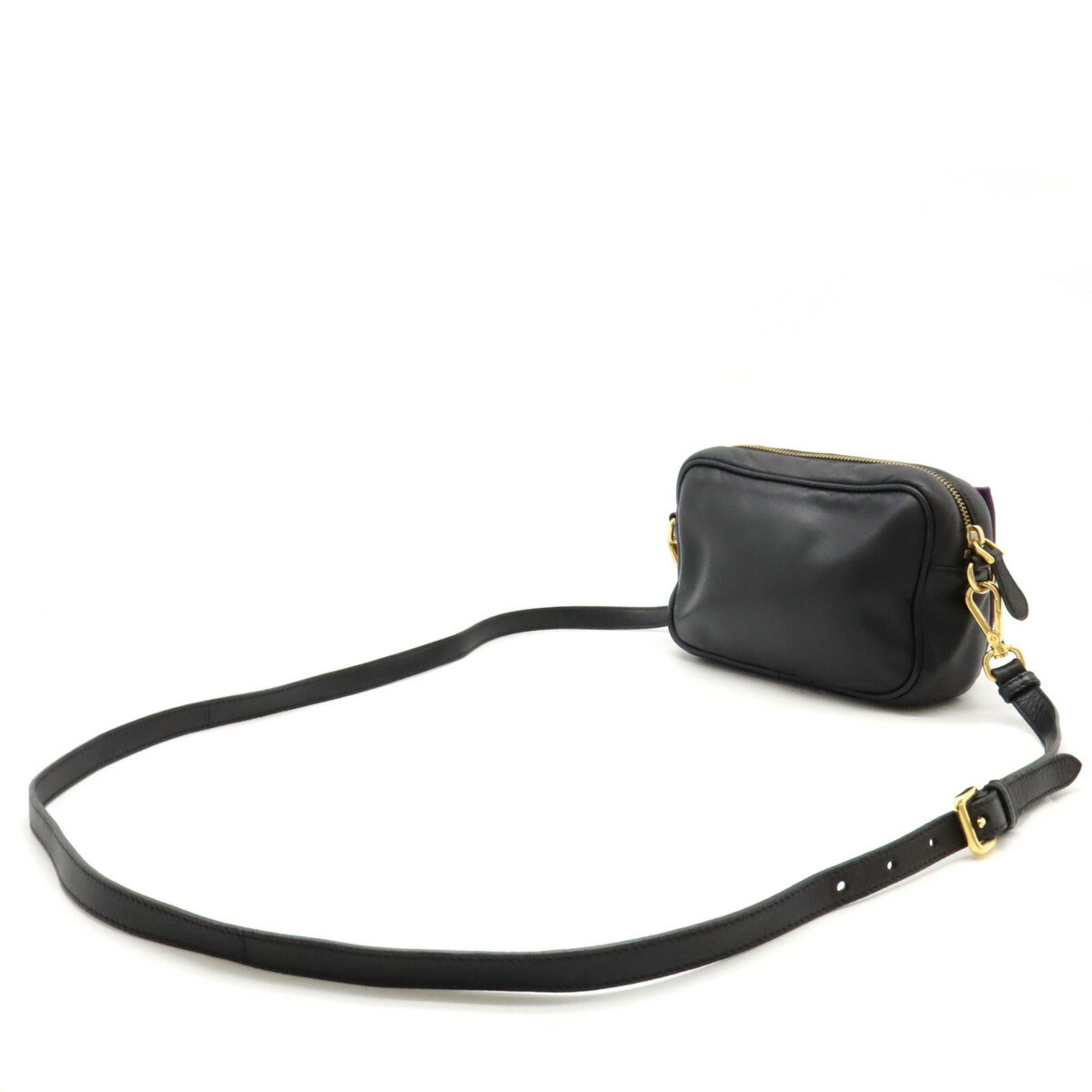 PRADA Prada Ribbon Motif Shoulder Bag Pouch Pochette Clutch Nappa Leather Purple Black BP0166