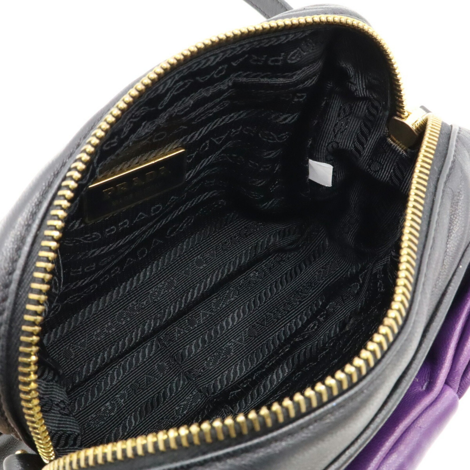 PRADA Prada Ribbon Motif Shoulder Bag Pouch Pochette Clutch Nappa Leather Purple Black BP0166