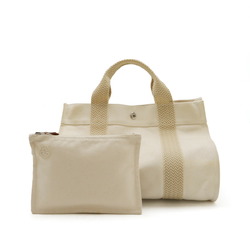 HERMES Cannes PM Tote Bag Handbag Canvas Ivory Beige