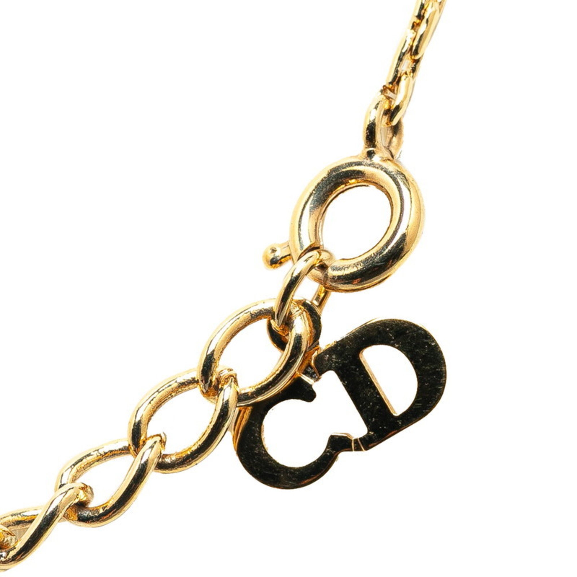 Christian Dior Dior CD Rhinestone Necklace Gold Plated Women's