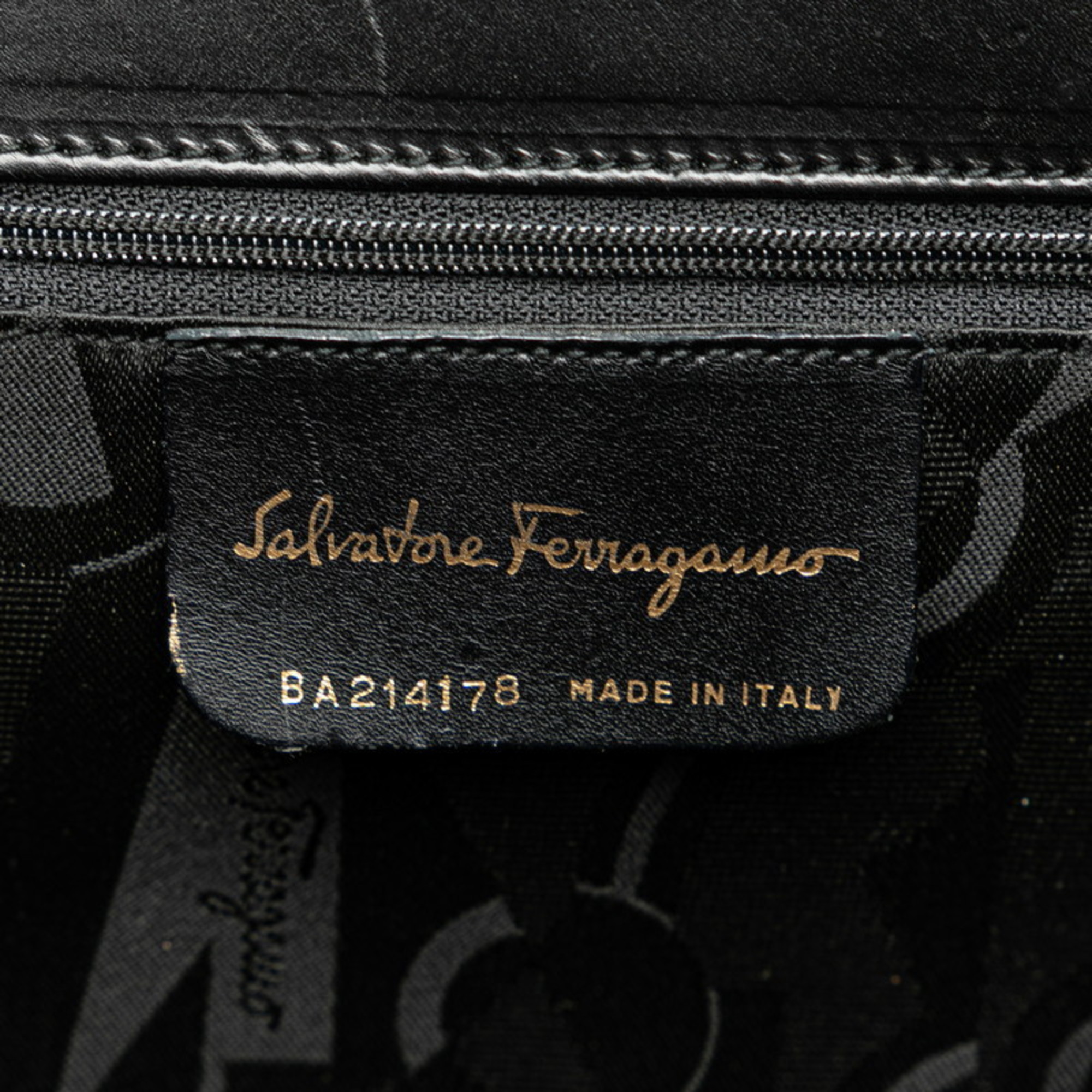 Salvatore Ferragamo Vara Ribbon Handbag Shoulder Bag BA21 4178 Black Leather Canvas Women's