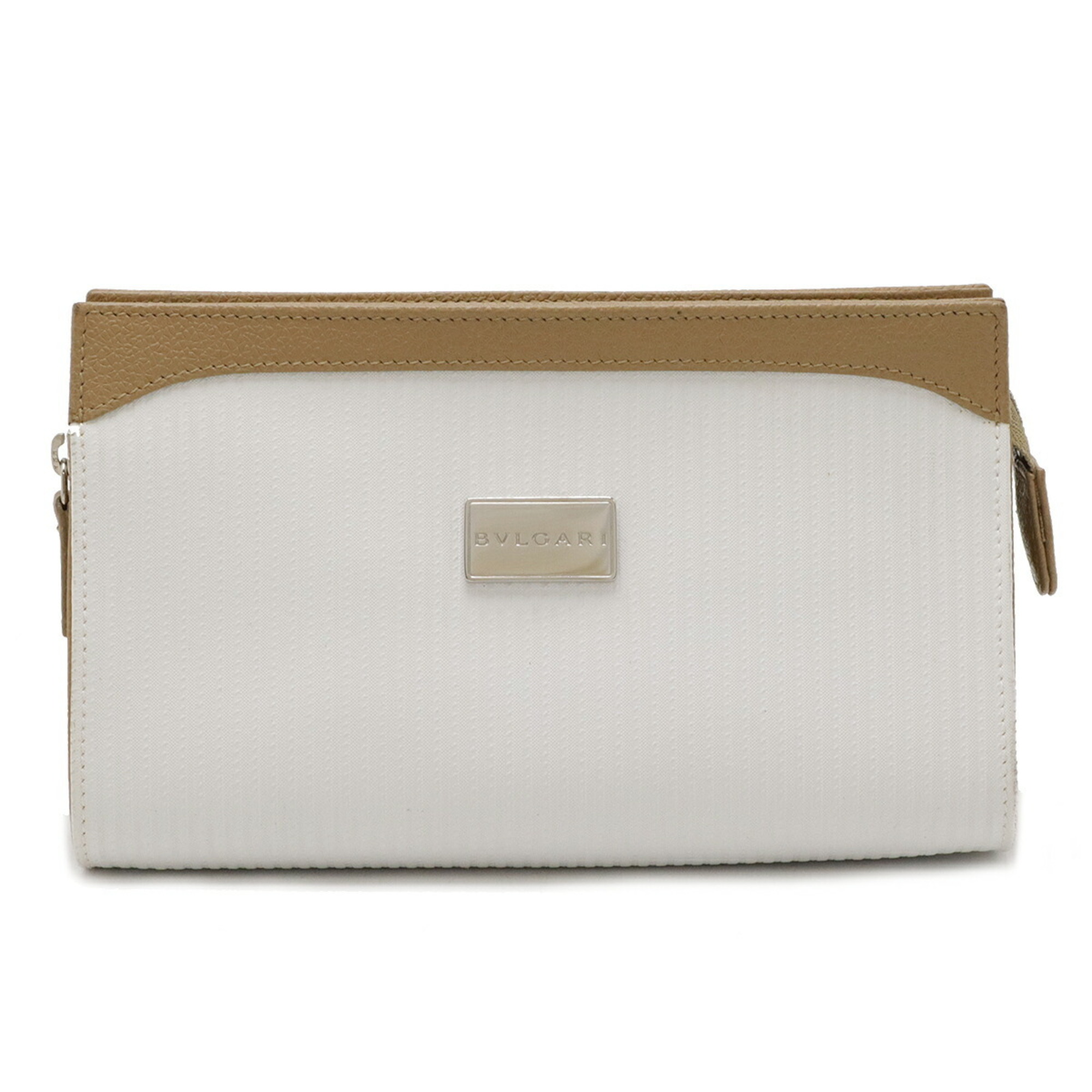 BVLGARI Bulgari Millerige Multi Pouch PVC Leather White Beige