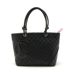 CHANEL Cambon Line Coco Mark Large Tote Shoulder Bag Soft Calfskin Enamel Black Pink A25169