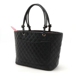 CHANEL Cambon Line Coco Mark Large Tote Shoulder Bag Soft Calfskin Enamel Black Pink A25169