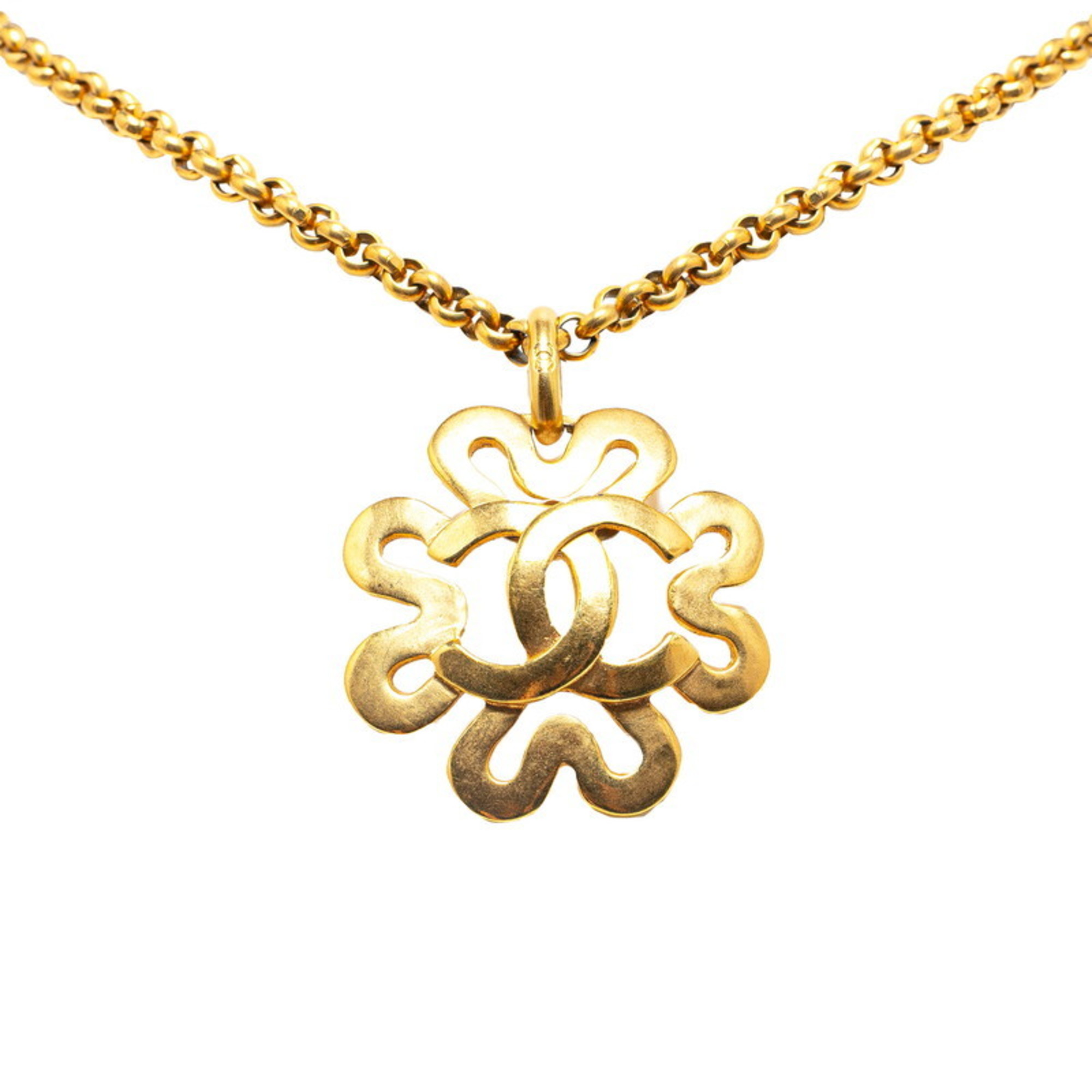 Chanel Coco Mark Clover Four Leaf Motif Necklace Gold Plated Women's CHANEL