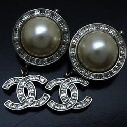 CHANEL Coco Mark Earrings with Rhinestones B18B Silver Plated 292469