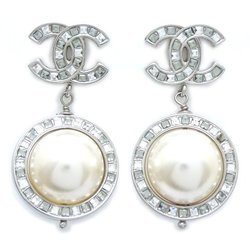 CHANEL Coco Mark Earrings with Rhinestones B18B Silver Plated 292469