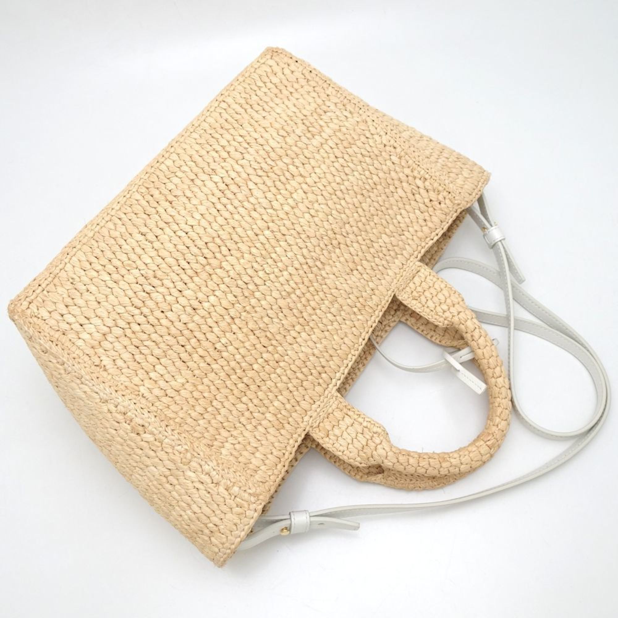 CELINE Small Cabas Thais 116302FF7.01BC 2-Way Bag Raffia x Calfskin White Beige 351670