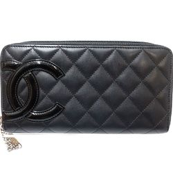 CHANEL Chanel Long Wallet A50078 Round Cambon Line Leather Black 180733